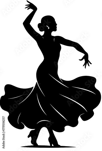 Spanish Flamenco Dancer Silhouette in Flowing Dress Art