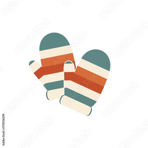Wool mittens with pattern in vibrant colors on a white  background  