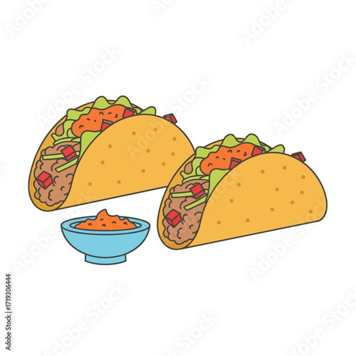 Tacos with salsa on a white background  