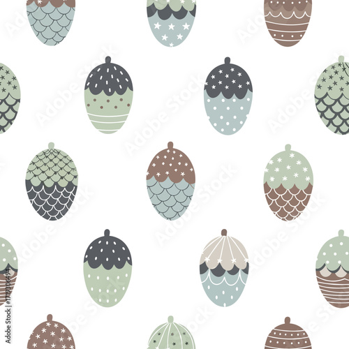 Wrapping paper with a background of decorated pine cones  