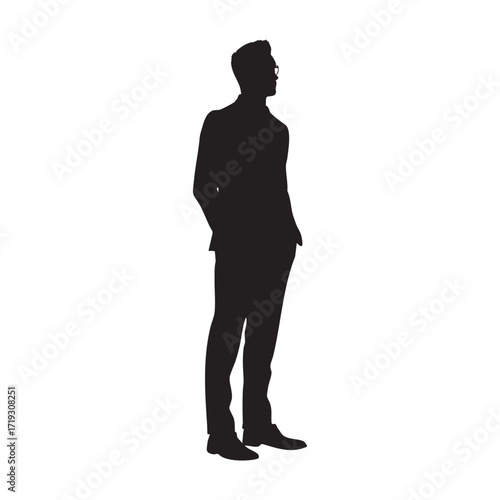 Silhouette Of Man In Suit Standing With Hands In Pockets, Professional Business Portrait Concept