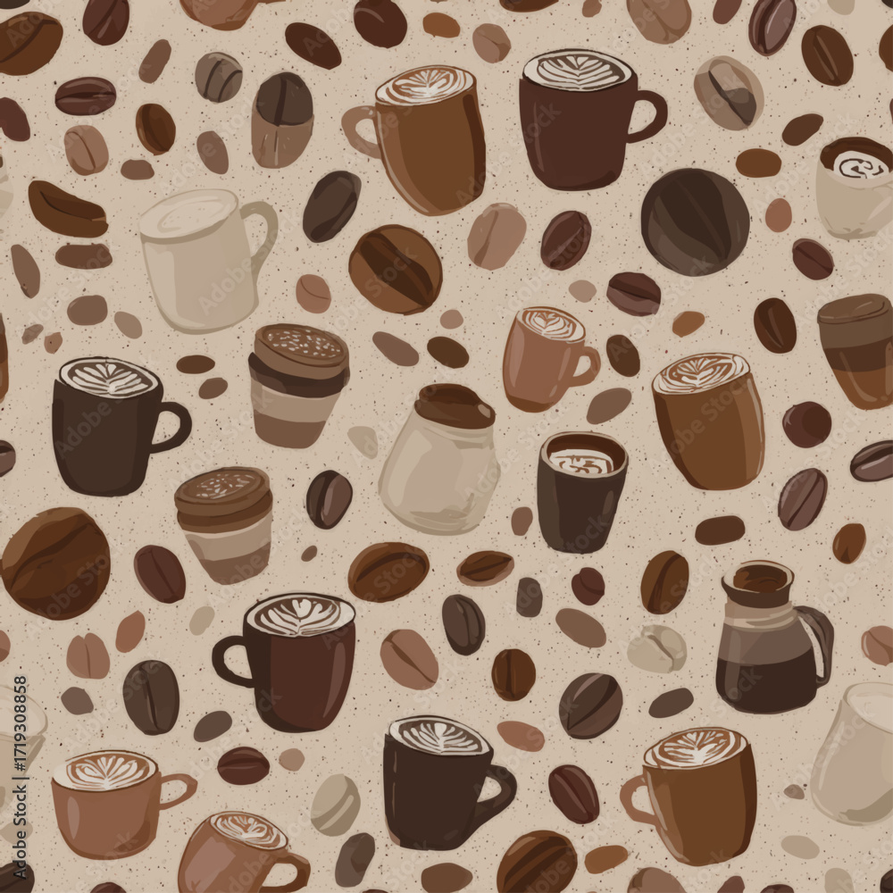 Obraz premium Seamless Brown Coffee Background with Beans