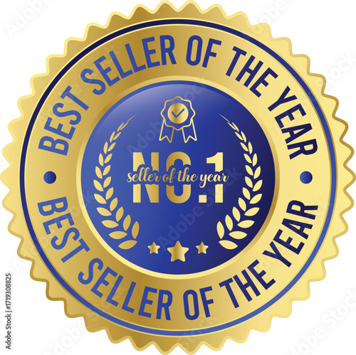 Best Seller of the Year Badge No.1 Award Seal Gold and Blue Premium Emblem
