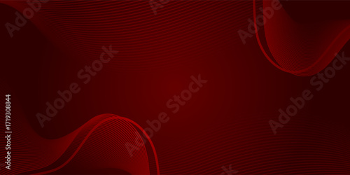 Abstract red background with glowing wave. Futuristic technology concept. Shiny moving lines design element. Modern red gradient flowing wave lines.