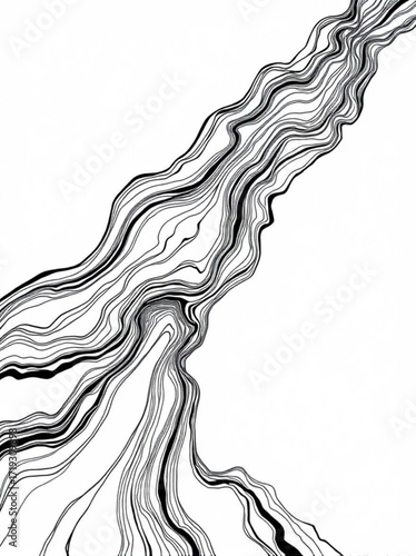 Minimilist abstract black and white flowing lines creating a river like pattern on a white background art piece vector