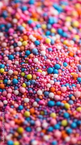 Colorful sprinkles in various sizes and shades. Concept of decoration and celebration.