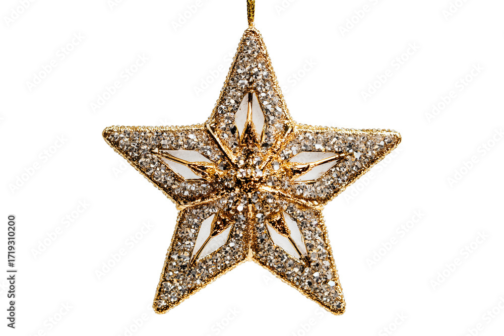 Fototapeta premium A Happy New Year sparkling star ornament, isolated on a transparent background.