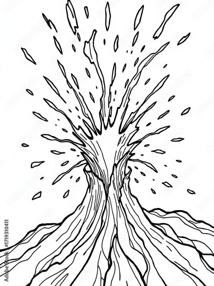Obraz premium Minimilist illustration of a water fountain with splashing water droplets in black and white drawing style art vector