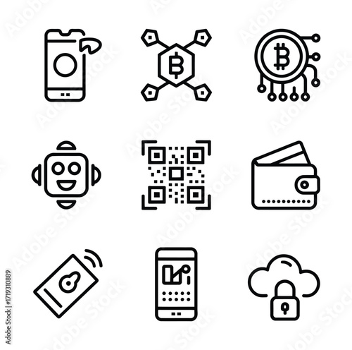 Digital technology icons for finance and security cryptocurrency