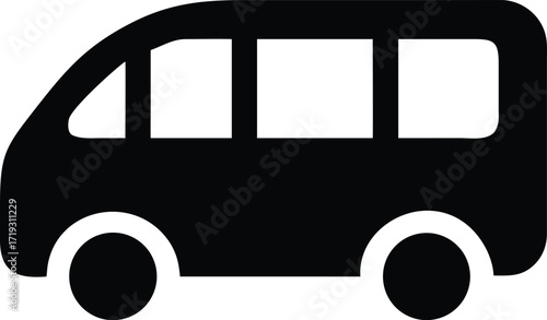 Silhouette of a minibus with a rounded roof isolated on a white background isolated on white background