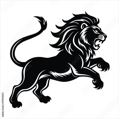 The lion silhouette is jumping