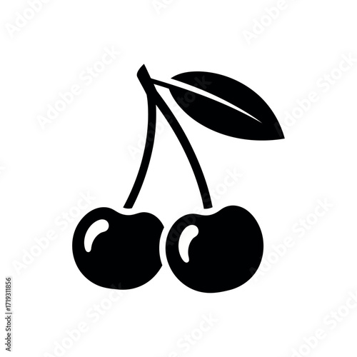 Vector illustration of black cherry icon with leaf