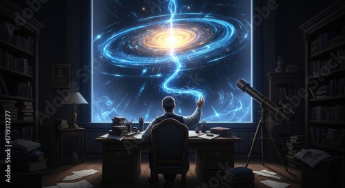 Man controls cosmic galaxy from his study