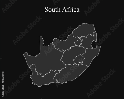 South Africa map provinces grey dark background 
