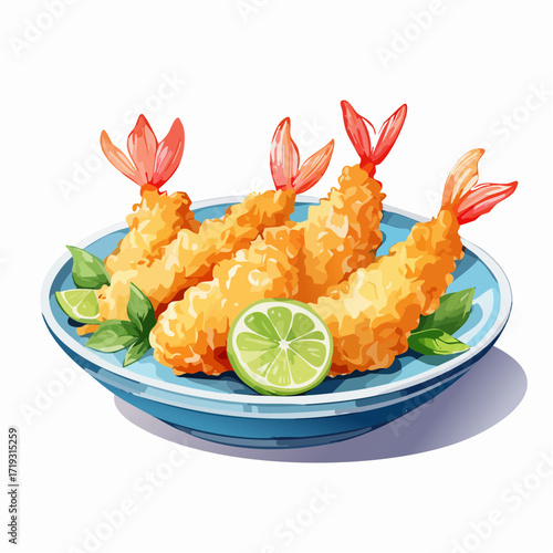 水彩画で描かれた天ぷら盛り合わせのイラスト