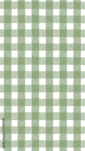 A seamless pattern of sage green and white gingham checks, showcasing a soft, slightly textured appearance