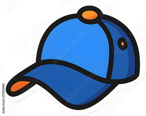 Baseball cap PNG sticker cartoon bold hat icon isolated on transparent background thick outline clean edges soft shadow high resolution square 1x1 sporty casual streetwear minimal modern branding ui a