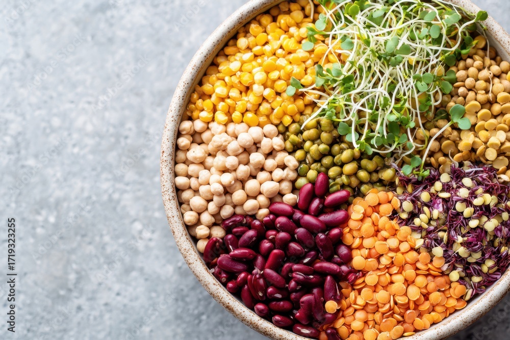 Fototapeta premium Variety of legumes and sprouts in a bowl