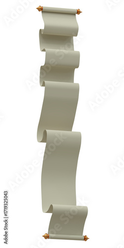 un long rouleau de parchemin déplié pour long message à déclamer - rendu 3D sur fond transparent