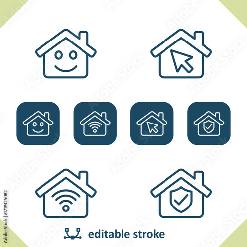 Real Estate Icons. House, Houses, Building, Smile, Cursor, Wireless, Shield Icon