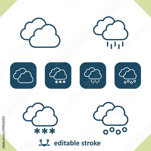 Weather Icons. Cloud, Cloudy, Clouds, Rain, Raining, Snow, Snowing, Hail