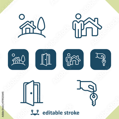 Home Icons. House, Realtor, Door, Hand, Key, Real Estate Icon