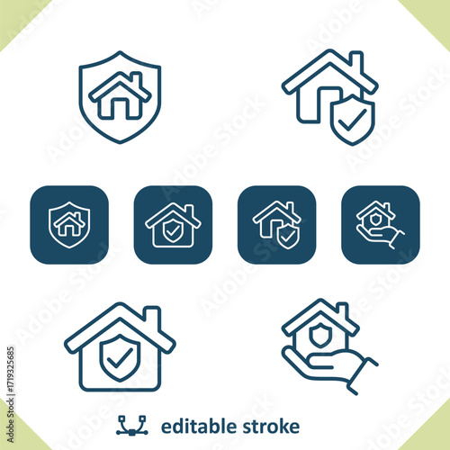 Home Insurance Icons. Security, House, Shield Icon