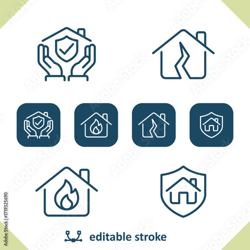 Home Insurance Icons. Security, House, Shield Icon
