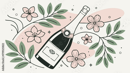 Elegant champagne bottle with floral design vector illustration for celebration and special occasions art