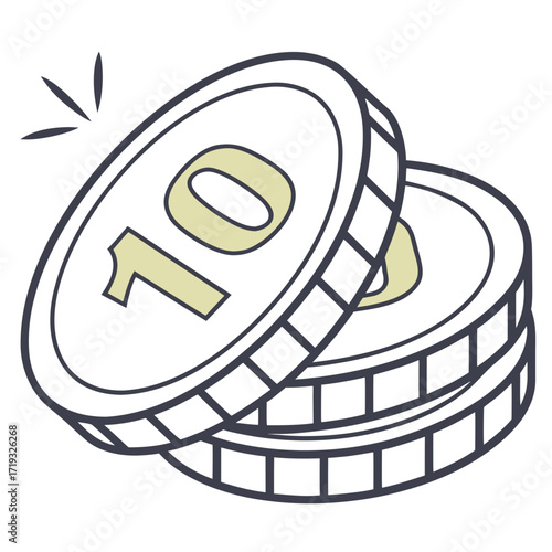 Vector art of stack of three 10cent coins, symbolizing small change, savings, or financial transactions perfect for illustrating concepts of money, economy, and finance