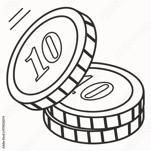 Vector art of stack of three 10cent coins, symbolizing small change, savings, or financial transactions perfect for illustrating concepts of money, economy, and finance