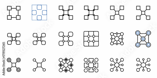 Network connection icons for modern business, showing data nodes, blockchain, digital transformation, and complex systems with a clean, scalable design