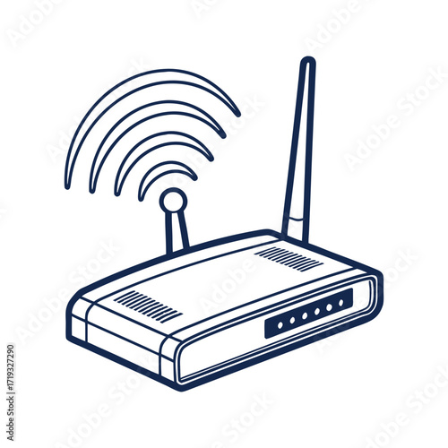 Isolated wi-fi modem with white router, antenna, and technology to connect to the internet network