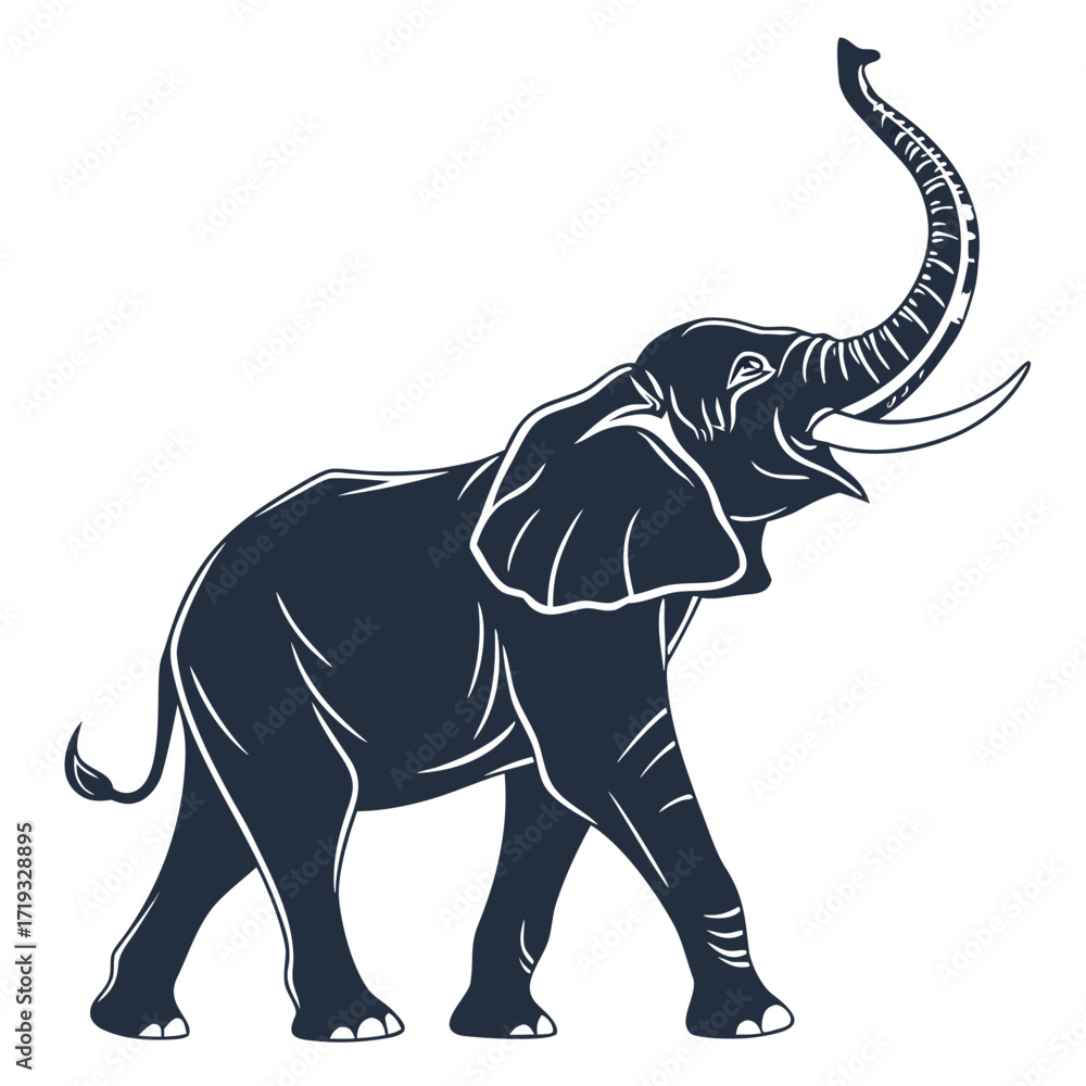 Obraz premium Elegant silhouette of a majestic elephant raising its trunk high