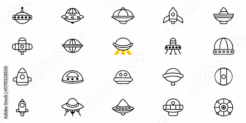 Explore the Cosmos with Spacecraft and UFO Icons: A Collection of Out-of-This-World Designs, Perfect for Science Fiction, Technology, and Futuristic Projects