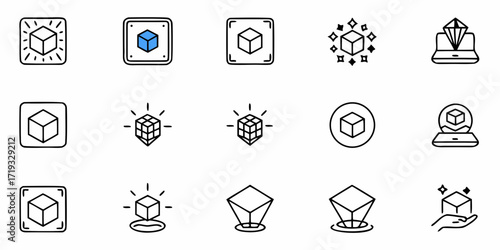 Modern doodle style icons of cubes and diamonds, perfect for technology, innovation, or design concepts, conveying creativity and simple elegance