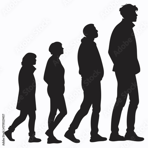Silhouettes of people in varying sizes suggesting growth and generational change