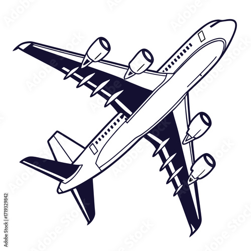 Detailed illustration of a passenger airplane in ascending flight side view