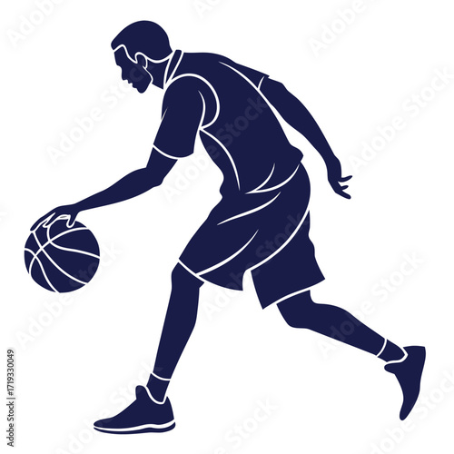 A dynamic illustration of a basketball player dribbling with intensity