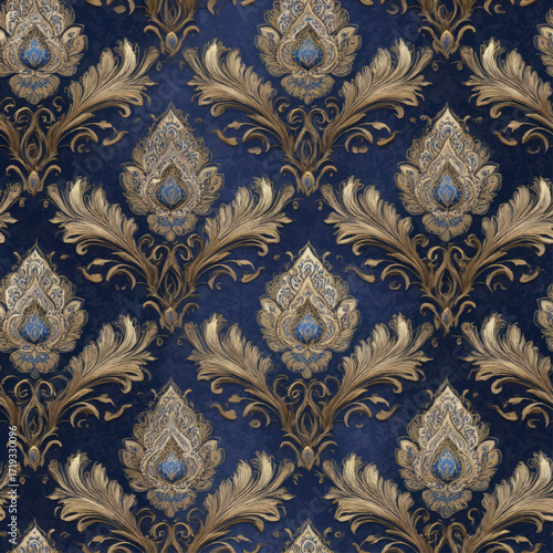 Classic French Leaf Damask Seamless Print