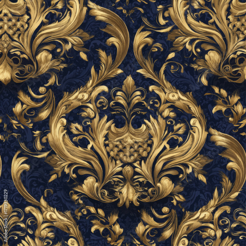 Royal Baroque Golden Leaf Seamless Pattern