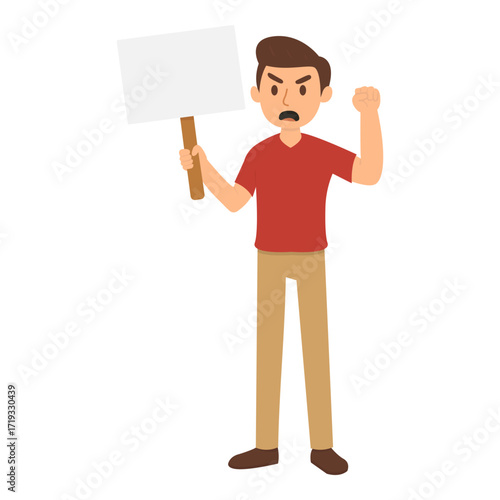 Activist holding blank sign on transparent background