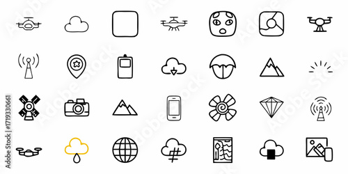 Modern technology and nature icons collection capturing innovation, travel, and communication for dynamic digital projects and creative designs