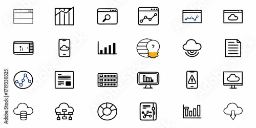 Unlock business insights with dynamic icons representing data analytics cloud computing and digital strategy for modern presentations and web design
