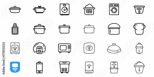 Modern kitchen appliance icons set for smart home technology and cooking convenience