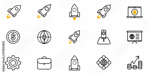 Dynamic business icons capturing growth, innovation, and global connection for modern ventures and startup success