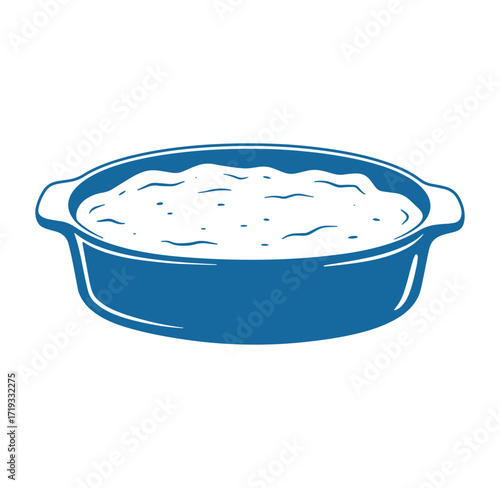 Vector illustration of a classic casserole dish filled with a creamy textured food