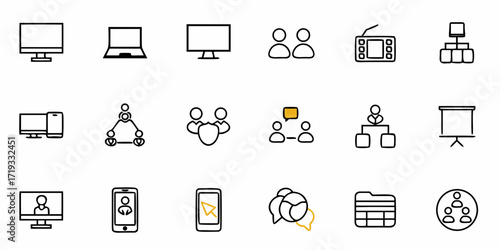 Modern business icons for digital communication, team collaboration, and organizational structure, perfect for websites and presentations