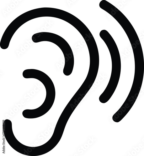 Simple icon of human ear hearing sound waves audio symbol clean design