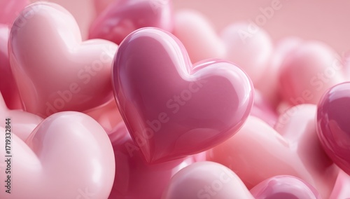 Many glossy pink hearts clustered together